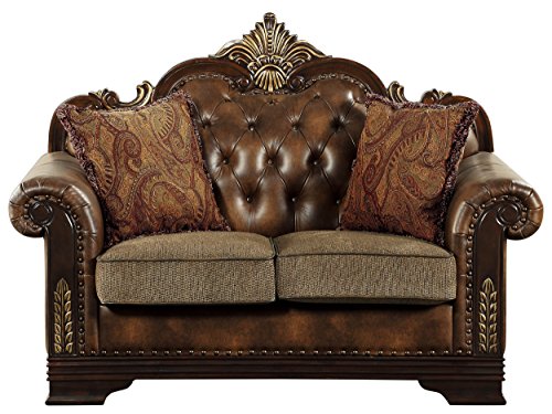 Homelegance Croydon Traditional Two-Tone Love Seat, 65"W, Brown PU Leather