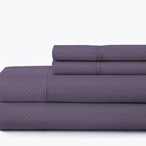 ienjoy Home 4 Piece Embossed Sheets Set, Checkered Purple, King