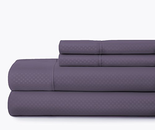 ienjoy Home 4 Piece Embossed Sheets Set, Checkered Purple, King