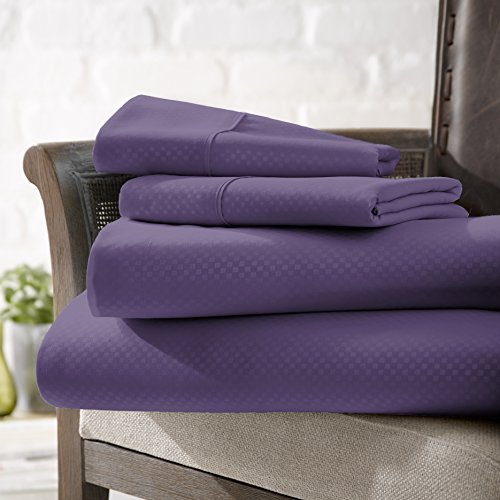 ienjoy Home 4 Piece Embossed Sheets Set, Checkered Purple, King