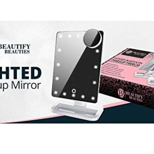 Lighted Makeup Mirror, Vanity Mirror with Bluetooth, 360° Rotation, Adjustable Brightness, Touch Screen, Detachable 10X Magnification Spot Mirror, Rechargeable by Beautify Beauties