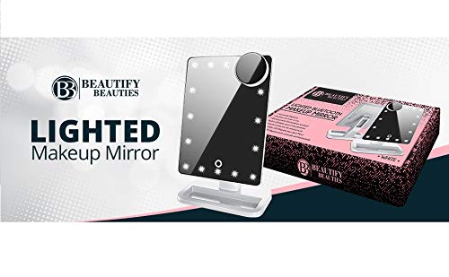 Lighted Makeup Mirror, Vanity Mirror with Bluetooth, 360° Rotation, Adjustable Brightness, Touch Screen, Detachable 10X Magnification Spot Mirror, Rechargeable by Beautify Beauties