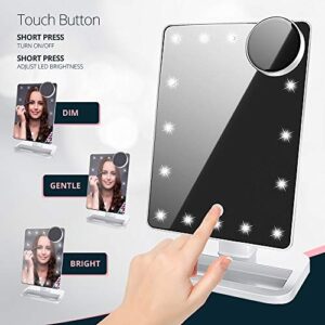 Lighted Makeup Mirror, Vanity Mirror with Bluetooth, 360° Rotation, Adjustable Brightness, Touch Screen, Detachable 10X Magnification Spot Mirror, Rechargeable by Beautify Beauties