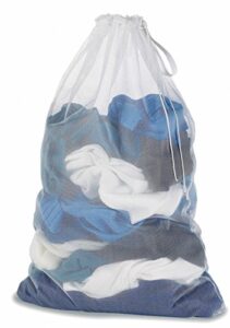 large mesh drawstring travel laundry bag polyester white 1 pack durable,reusable,foldable,heavy duty storage hanging apartment commercial wash bag for delicates clothes,dirty garment,socks,blouse