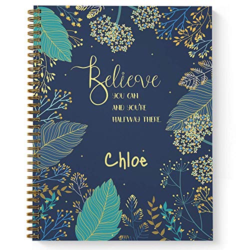 Believe You Can Personalized Motivational Notebook/Journal, Laminated Soft Cover, 120 pages of your selected paper, lay flat wire-o spiral. Size: 8.5” x 11”. Made in the USA