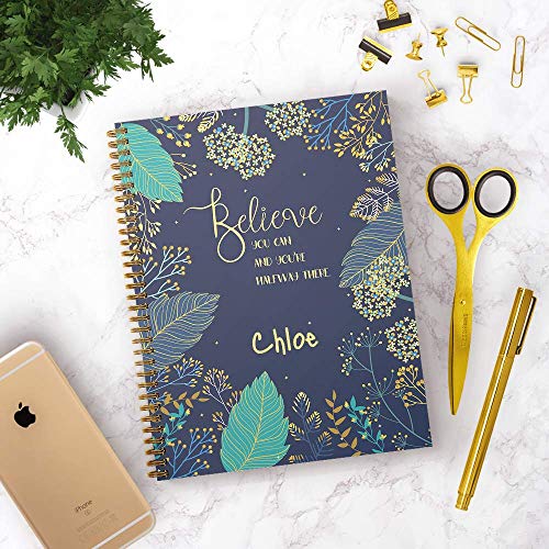Believe You Can Personalized Motivational Notebook/Journal, Laminated Soft Cover, 120 pages of your selected paper, lay flat wire-o spiral. Size: 8.5” x 11”. Made in the USA