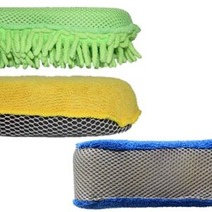 Polyte Microfiber Scratch Free Car Wash Detailing Exterior Interior Sponge Set, 3 Pack (4.25x9 in, Multi)