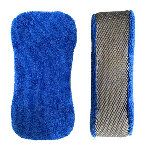 Polyte Microfiber Scratch Free Car Wash Detailing Exterior Interior Sponge Set, 3 Pack (4.25x9 in, Multi)