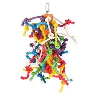 Bvanki Bird Toy, Colorful Knots Block Chewing Toy, Bird Climbing Hanging Toy, Large Parrot Cage Toys, Preening Toy with Natural Food Coloring (Large)