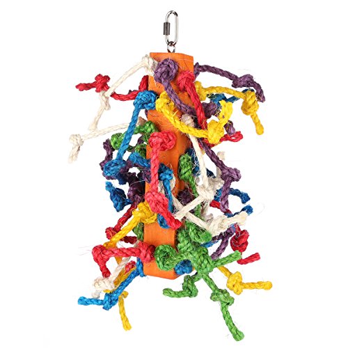 Bvanki Bird Toy, Colorful Knots Block Chewing Toy, Bird Climbing Hanging Toy, Large Parrot Cage Toys, Preening Toy with Natural Food Coloring (Large)