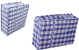 anselynn laundry bags set of 2 large plastic checkered storage laundry shopping bags with zipper and handles!great for travel,laundry,shopping,storage,moving! 23x23x5.7/18x19x4.7(blue)