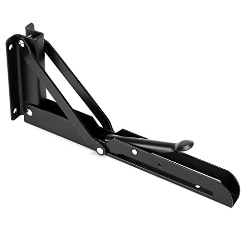 Sumnacon Sturdy Folding Shelf Brackets - Heavy Duty Metal Triangle Table Bench Folding Shelf Bracket 10 Inch, 2 Pcs Folding Shelf Hinge Wall Mounted, Max Load 132lb (Black)