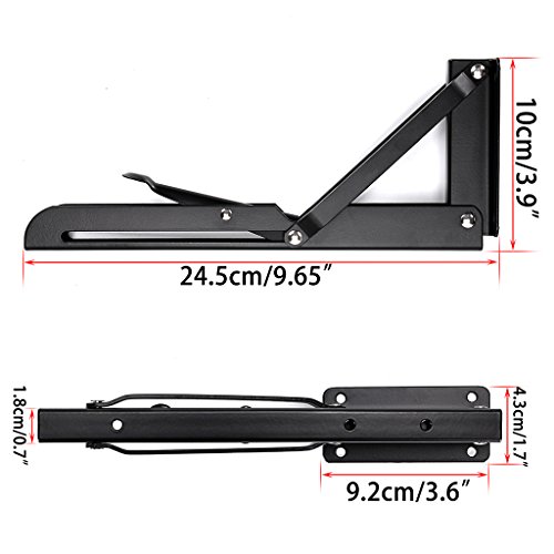 Sumnacon Sturdy Folding Shelf Brackets - Heavy Duty Metal Triangle Table Bench Folding Shelf Bracket 10 Inch, 2 Pcs Folding Shelf Hinge Wall Mounted, Max Load 132lb (Black)