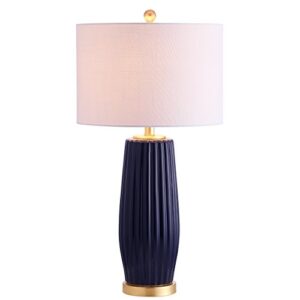 jonathan y jyl5045a roman 28.5" ceramic led table lamp glam contemporary bedside desk nightstand lamp for bedroom living room office college bookcase led bulb included, navy