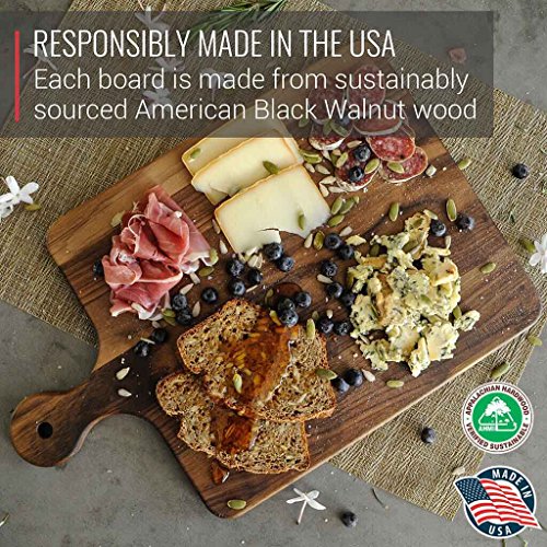 Made in USA Walnut Cutting Board by Virginia Boys Kitchens - Butcher Block made from Sustainable Hardwood (Handle - 10x16)