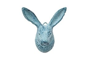 rustic dark blue whitewashed cast iron decorative rabbit hook 5" - rabbit home