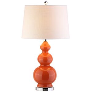 jonathan y jyl4023a bowen 27.5" ceramic led table lamp contemporary transitional bedside desk nightstand lamp for bedroom living room office college bookcase led bulb included, coral