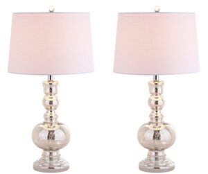 jonathan y jyl1061d-set2 set of 2 table lamps genie 28.5" glass led table lamp contemporary transitional bedside desk nightstand lamp for bedroom living room office college bookcase, mercury silver