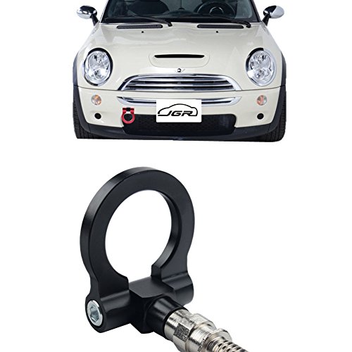 JGR Black Front Bumper Tow Hook Bolt on Aluminum Sport Racing Accessories Tow Eye Hook Hinge Compatible with Mini Cooper R50 R51 R52 R53 R55 R56 R57 R58 R59 1st Gen & 2ed Gen