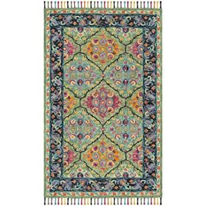 safavieh aspen collection accent rug - 4' x 6', light green & black, handmade boho braided tassel wool, ideal for high traffic areas in entryway, living room, bedroom (apn114y)
