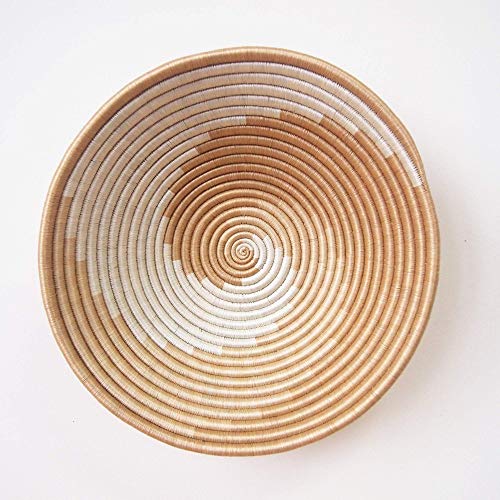 16" X-Large African Basket- Sokoke/Rwanda Basket/Woven Bowl/Sisal & Sweetgrass Basket/Tans, White