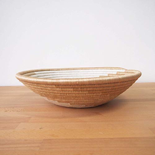 16" X-Large African Basket- Sokoke/Rwanda Basket/Woven Bowl/Sisal & Sweetgrass Basket/Tans, White