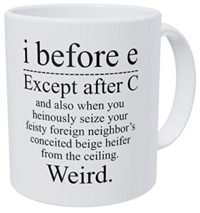 wampumtuk grammar i before e, except after c and also when you heinously, weird 11 ounces funny coffee mug