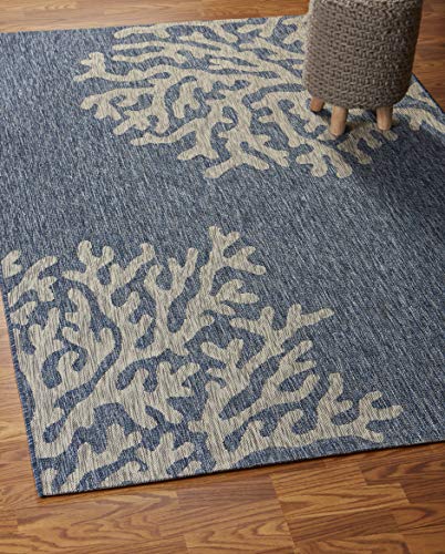 LR Home Captiva Belize Reef Indoor/Outdoor Area Rug, 5' x 7', Navy/Gray