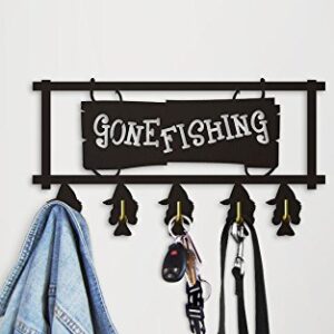 The Geeky Days Go Fishing Wood Coat Hook Creative Fishing Art Decor Wall Mounted Hanger Hooks for Bathroom Living Room Unique Gift for Fishmen