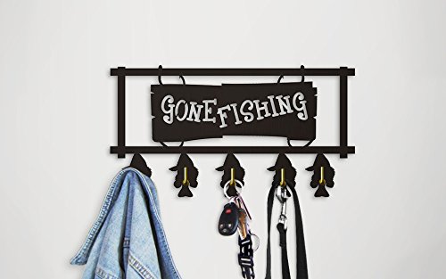 The Geeky Days Go Fishing Wood Coat Hook Creative Fishing Art Decor Wall Mounted Hanger Hooks for Bathroom Living Room Unique Gift for Fishmen