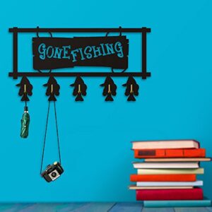 The Geeky Days Go Fishing Wood Coat Hook Creative Fishing Art Decor Wall Mounted Hanger Hooks for Bathroom Living Room Unique Gift for Fishmen