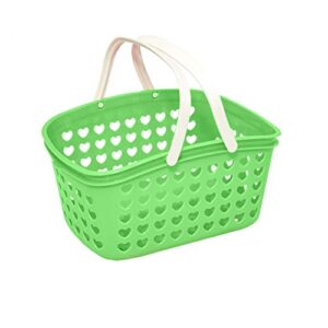 plastic storage basket with handles - small bin organizer shower caddy tote for bathroom, kitchen, playroom, garden by valenoks (soft-green)