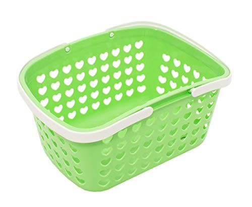 Plastic Storage Basket with Handles - Small Bin Organizer Shower Caddy Tote for Bathroom, Kitchen, Playroom, Garden by Valenoks (Soft-Green)