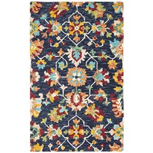 safavieh aspen collection 3' x 5' navy/red apn510n handmade boho wool area rug