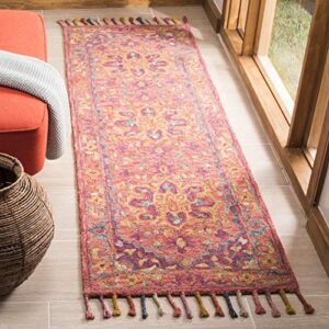 safavieh aspen collection runner rug - 2'3" x 11', pink & violet, handmade boho braided tassel wool, ideal for high traffic areas in living room, bedroom (apn226a)