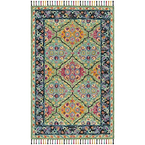 SAFAVIEH Aspen Collection Area Rug - 5' x 8', Light Green & Black, Handmade Boho Braided Tassel Wool, Ideal for High Traffic Areas in Living Room, Bedroom (APN114Y)