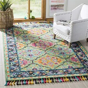 SAFAVIEH Aspen Collection Area Rug - 5' x 8', Light Green & Black, Handmade Boho Braided Tassel Wool, Ideal for High Traffic Areas in Living Room, Bedroom (APN114Y)