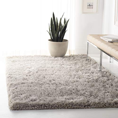 Safavieh Atlantic Shag Collection 8' x 10' Silver ATG101G Handmade Solid 1.2-inch Thick Area Rug