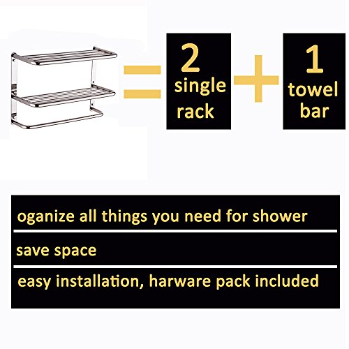 24 Inch Bathroom Shelf 3-Tier Wall Mounting Rack with Towel Bars