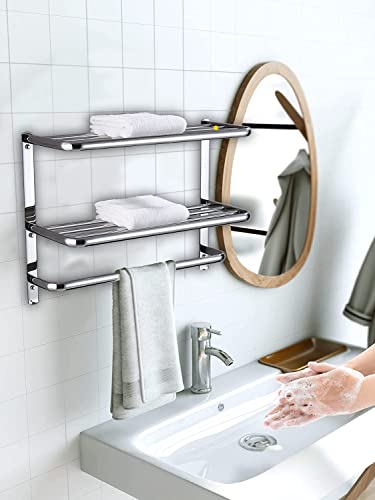 24 Inch Bathroom Shelf 3-Tier Wall Mounting Rack with Towel Bars