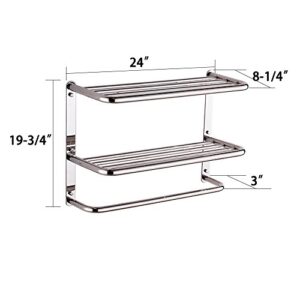 24 Inch Bathroom Shelf 3-Tier Wall Mounting Rack with Towel Bars