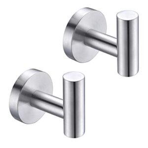 hoooh bathroom towel hook, brushed stainless steel coat/robe clothes hook for bath kitchen garage wall mounted (2 pack), b100-bn-p2