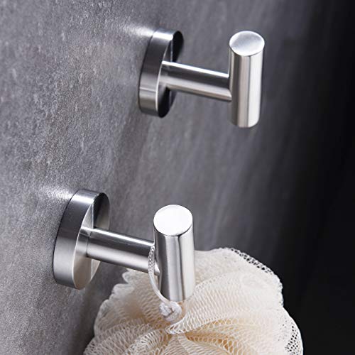 Hoooh Bathroom Towel Hook, Brushed Stainless Steel Coat/Robe Clothes Hook for Bath Kitchen Garage Wall Mounted (2 Pack), B100-BN-P2