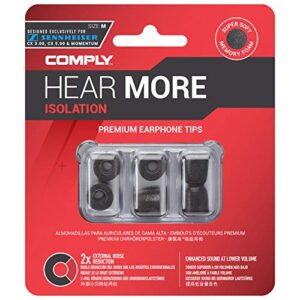 COMPLY Isolation Plus Memory Foam Replacement Earbud Tips for Sennheiser Momentum Earphones with Noise Reduction, WaxGuard, and Secure Fit (Small, 3 Pairs)