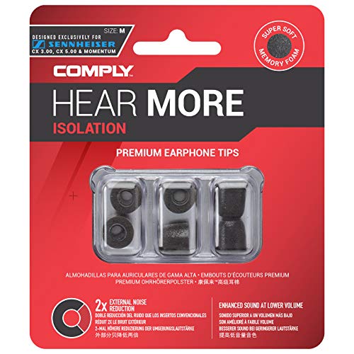 COMPLY Isolation Plus Memory Foam Replacement Earbud Tips for Sennheiser Momentum Earphones with Noise Reduction, WaxGuard, and Secure Fit (Small, 3 Pairs)