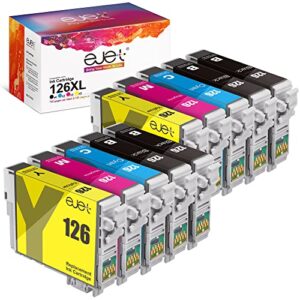 ejet 126 126xl ink high capacity black & color cartridge remanufactured for epson 126 for workforce 545 645 845 630 wf-3520 wf-3540 wf-7520 wf-7010 stylus nx430(4 black, 2 cyan, 2 magenta, 2 yellow)