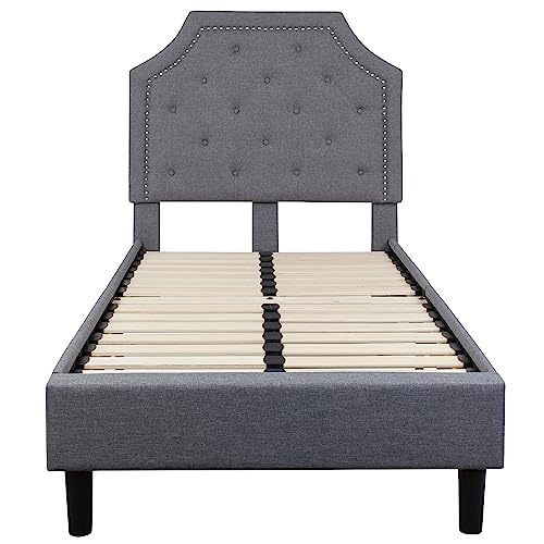 Flash Furniture Brighton Twin Size Tufted Upholstered Platform Bed in Light Gray Fabric