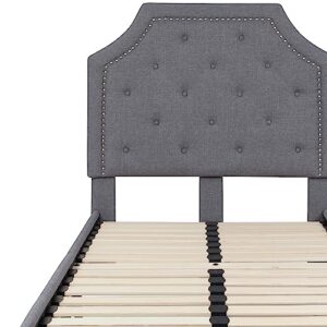 Flash Furniture Brighton Twin Size Tufted Upholstered Platform Bed in Light Gray Fabric