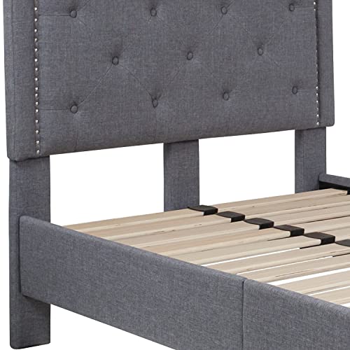 Flash Furniture Brighton Twin Size Tufted Upholstered Platform Bed in Light Gray Fabric