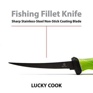 Lucky Cook Sharp Curved Fish Fillet Knife 6.5 inch, Flexible Thin and Sturdy Knife with Ergonomic Handle